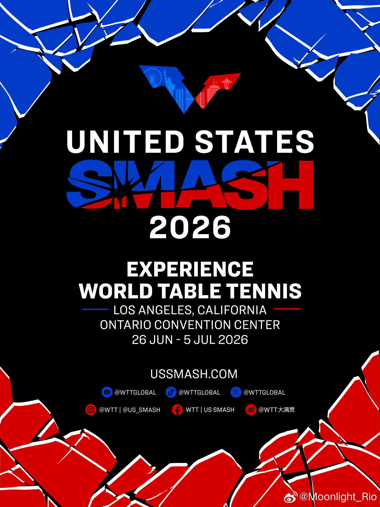 WTT美国大满贯2026落户洛杉矶 WTT美国大满贯2026将于6月26日至7月