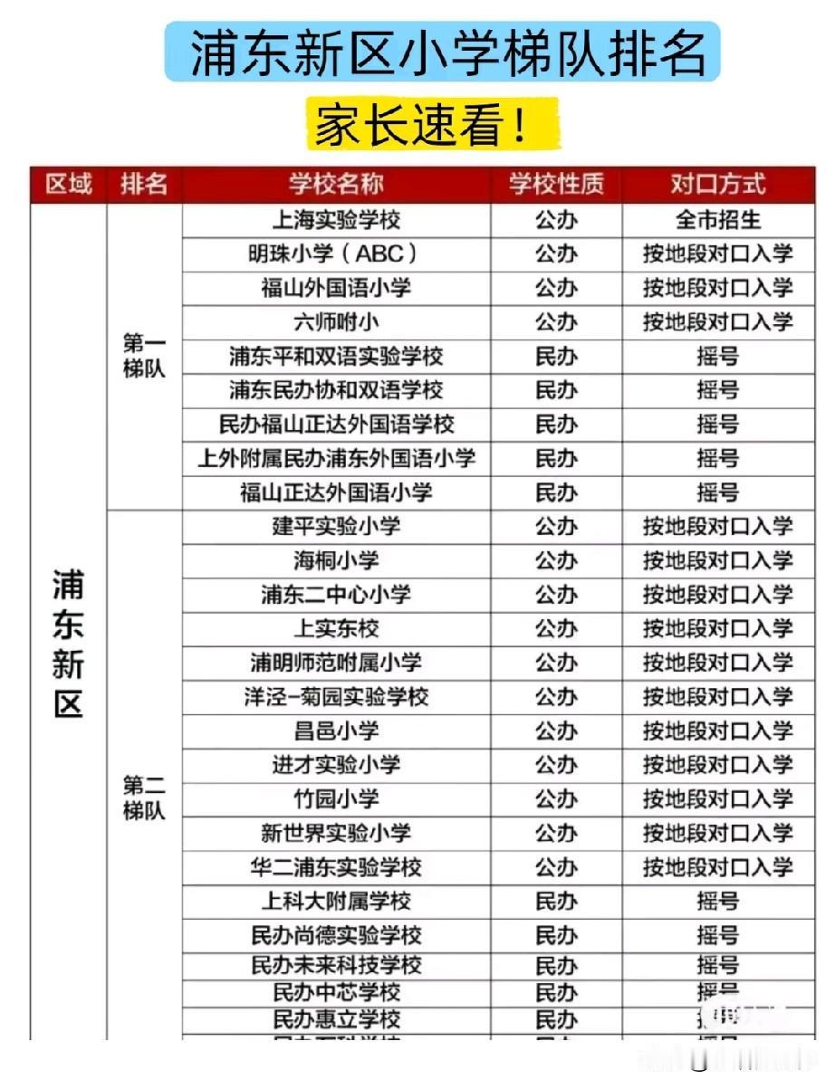 浦东新区小学梯队排行榜出炉，清晰划分三档梯队。第一梯队汇聚上海实验、明珠、福山外