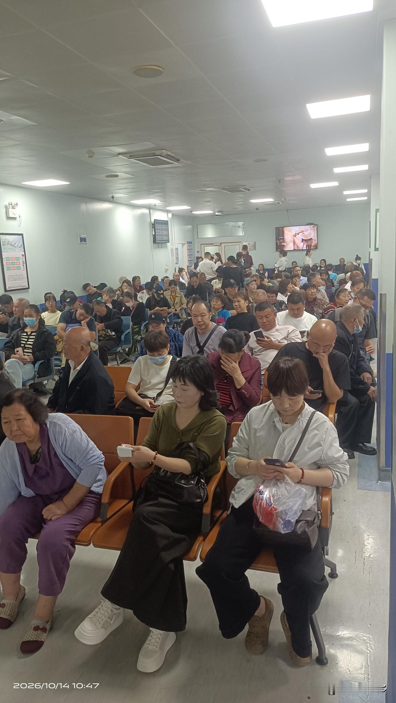 早上8点已爆满，医院的早高峰已经到来，大厅里、电梯上、候诊处、缴费处、住院出院的