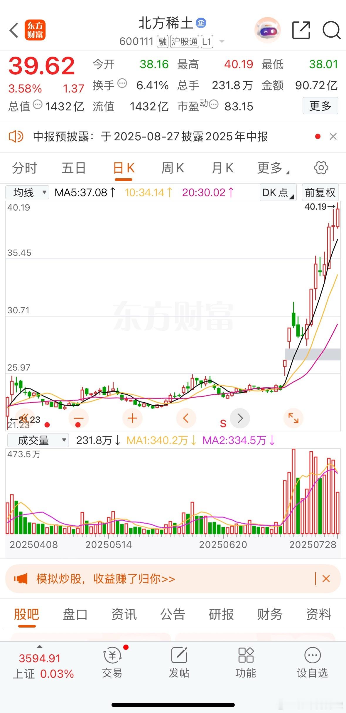 北方稀土10个亿是半年的利润，炒股炒的是预期，稀土提升到战略资源的高度，可以当与