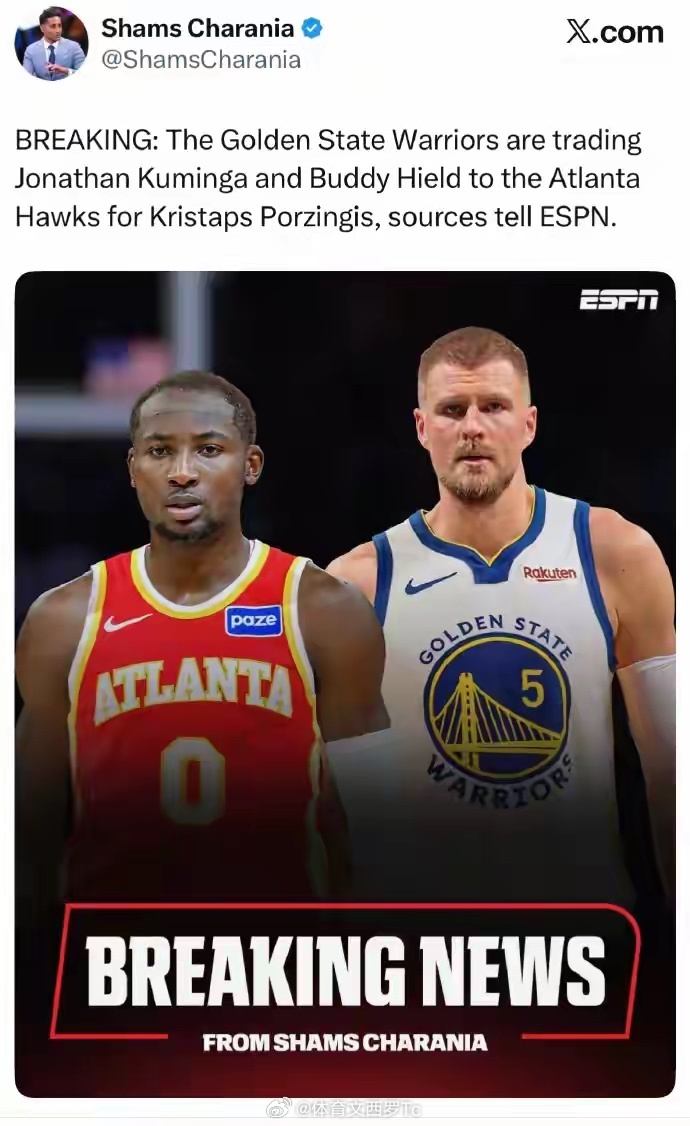 nba 重磅！Shams：勇士将库明加+希尔德交易至老鹰换回波尔津吉斯！库明加波