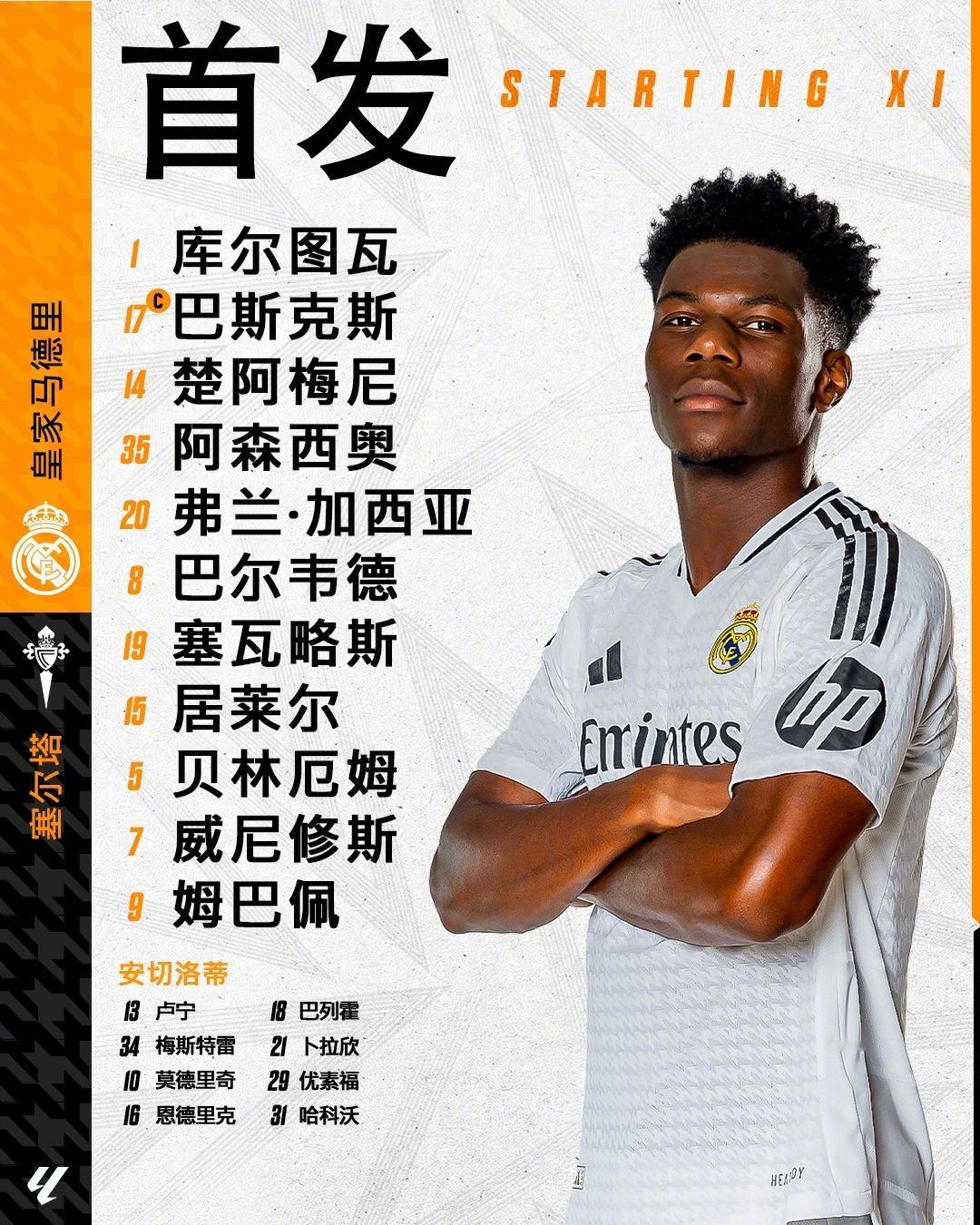 西甲联赛皇马vs塞尔塔皇马 北京时间20:00，西甲第34轮，皇马将在主场迎战塞
