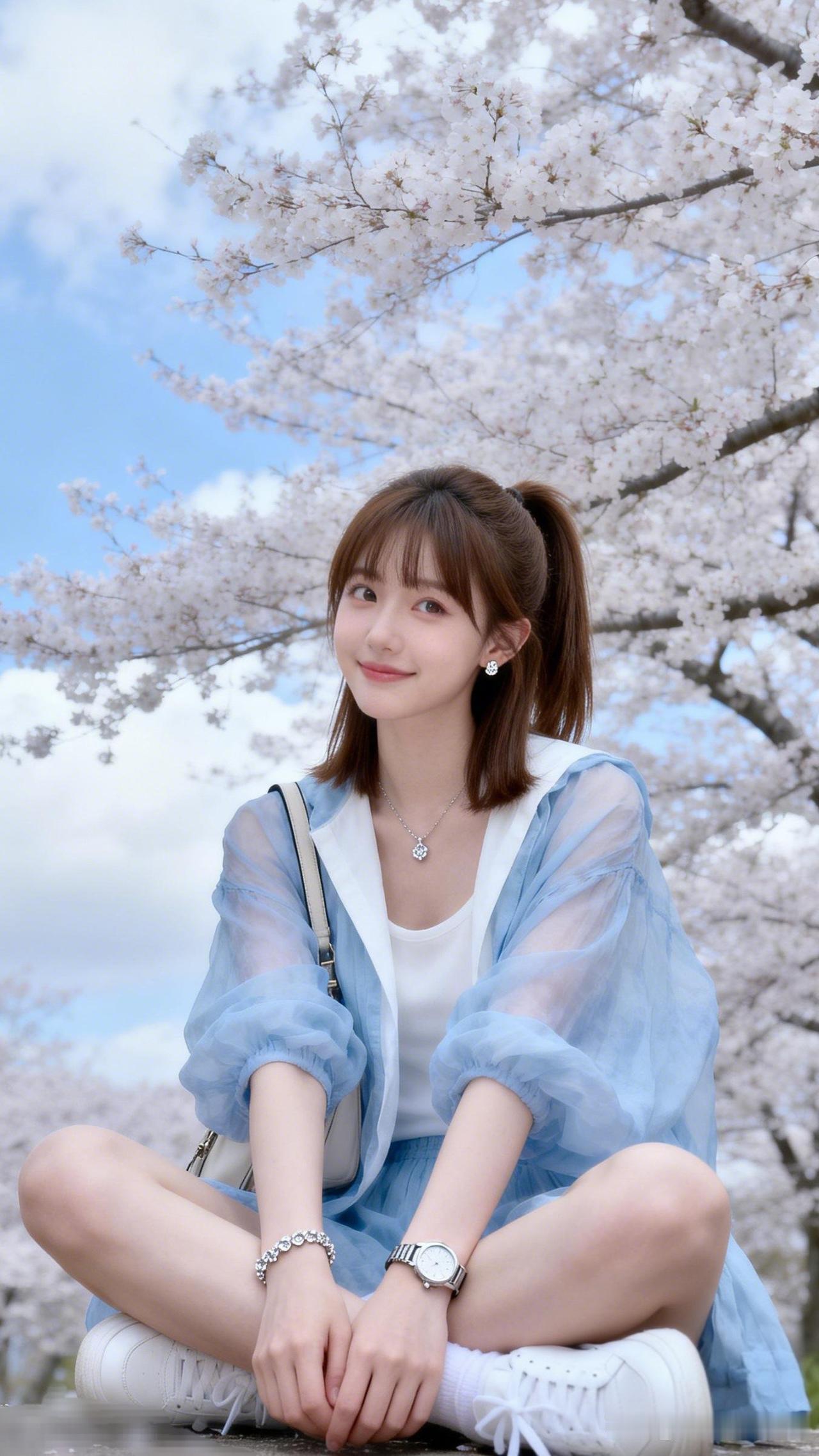 樱花树下，甜美少女，春日气息满满🌸💕