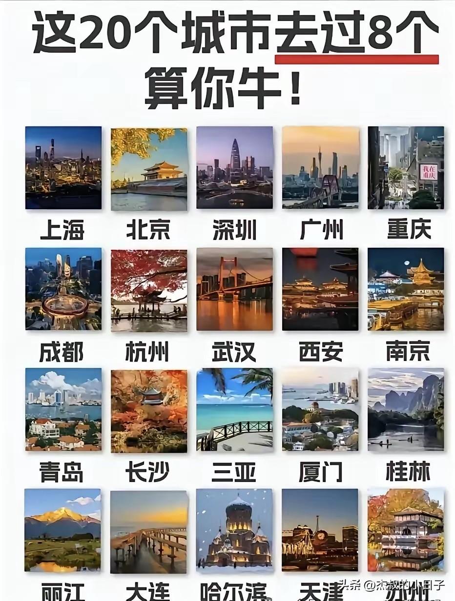 祖国大好河山，去过8个算你牛！

我先说：
上海，几年前，有个老板要整合资源，去