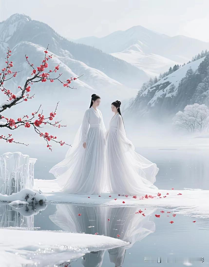 冰绡裁作胭脂裙，
寒香凝入玉壶心，
谁言寂寞无人陪，
雪梅相逢总是春。