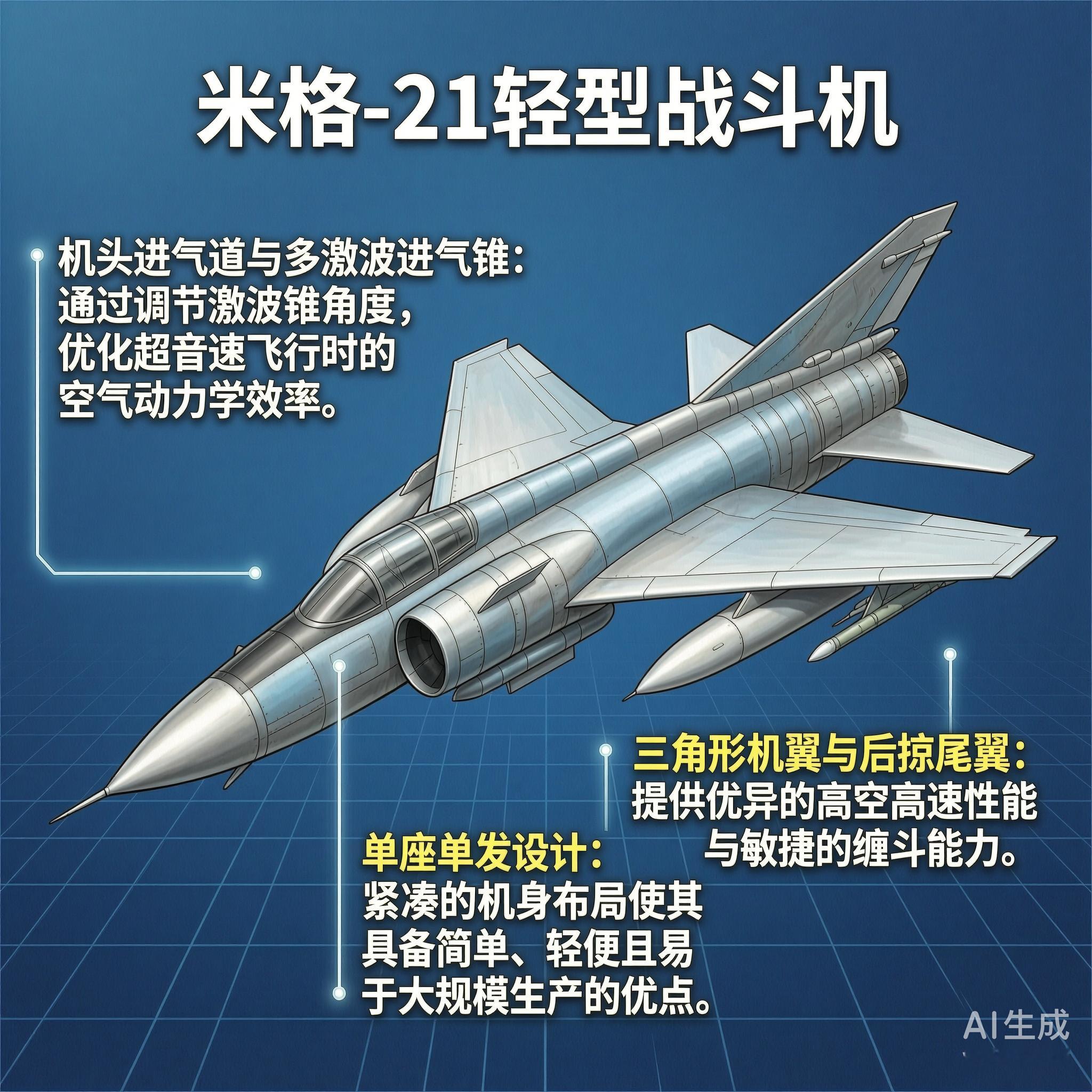 军事ai新视野 俄罗斯MiG-21战斗机MiG-21战斗机是苏联米高扬设计局研制