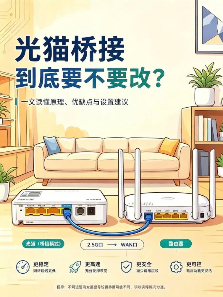 后台又被问爆了：家里光猫到底要不要改桥接？
直接给结论：懂点网络、设备多、爱打游