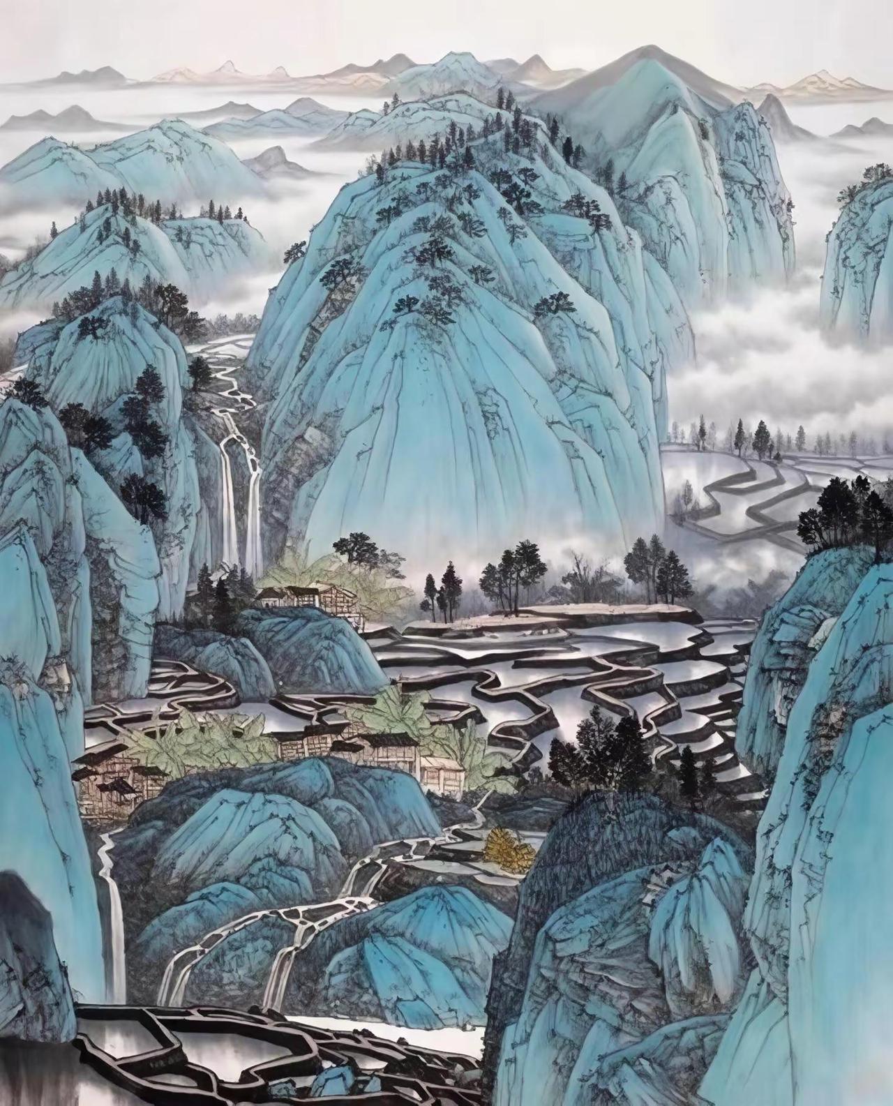云山听泉。写意山水创作者中心 创作灵感 中国山水画画法 中国青绿山水画