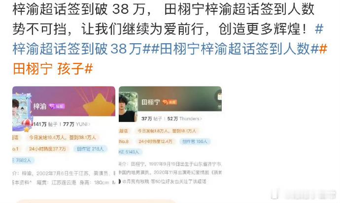 梓渝超话签到达田栩宁两倍，提纯见成效！田栩宁本势头正盛，却无奈被俩嫂子拖累，令人