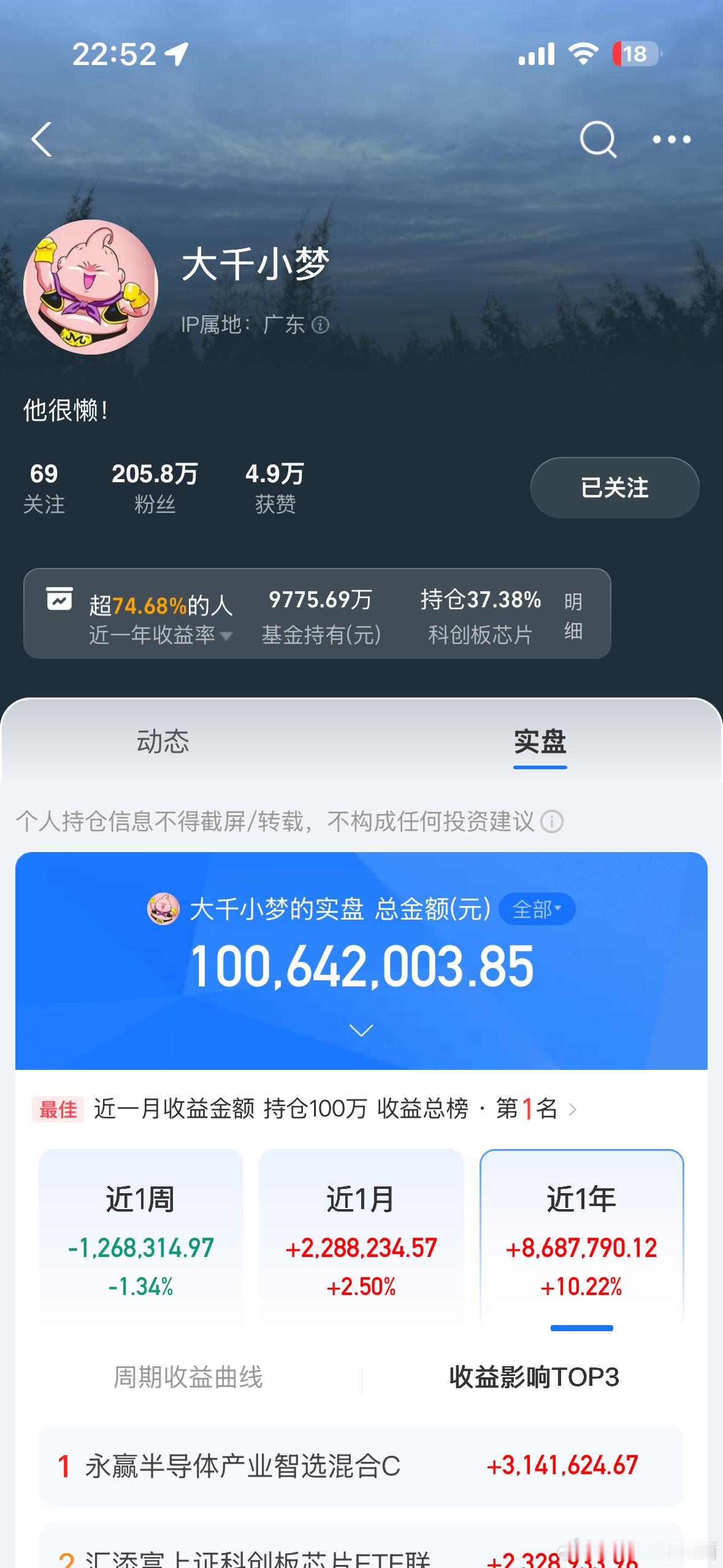 我喜欢在睡前看看大佬们的实盘看看大佬们在买什么基金有什么动向这位大佬我关注他的时