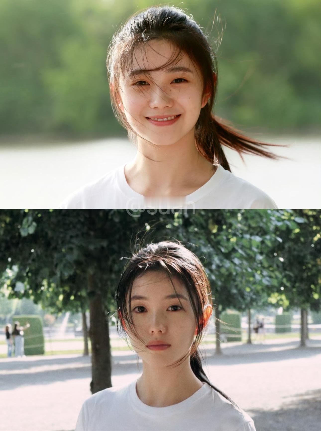 穿简单白色的存（刘浩存 图1是四年前和现在 ​​​