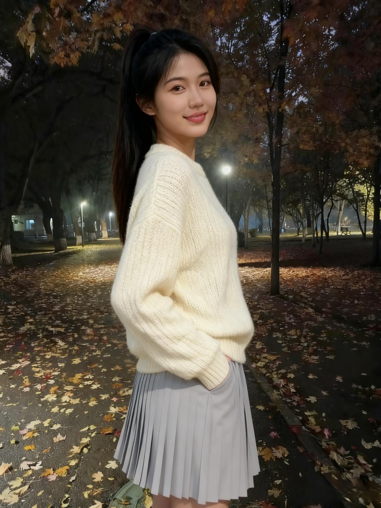 夜的褶皱里藏着星光
落叶在脚下唱着歌
她的身影是一首朦胧的诗行
在路灯下缓缓流淌