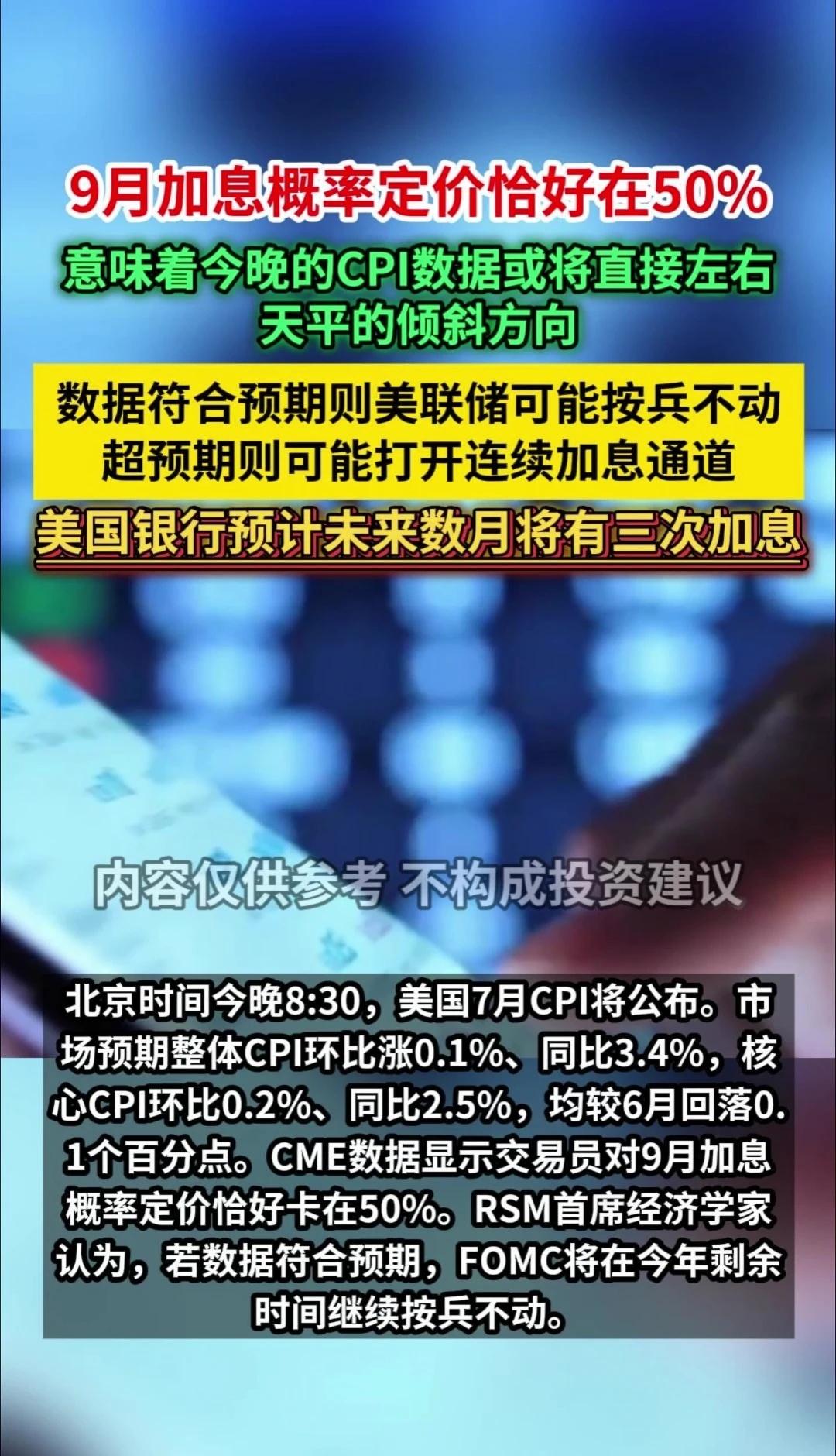 突发！美国7月CPI决定9月是否加息！
突发！美国7月CPI决定9月是否加息！市