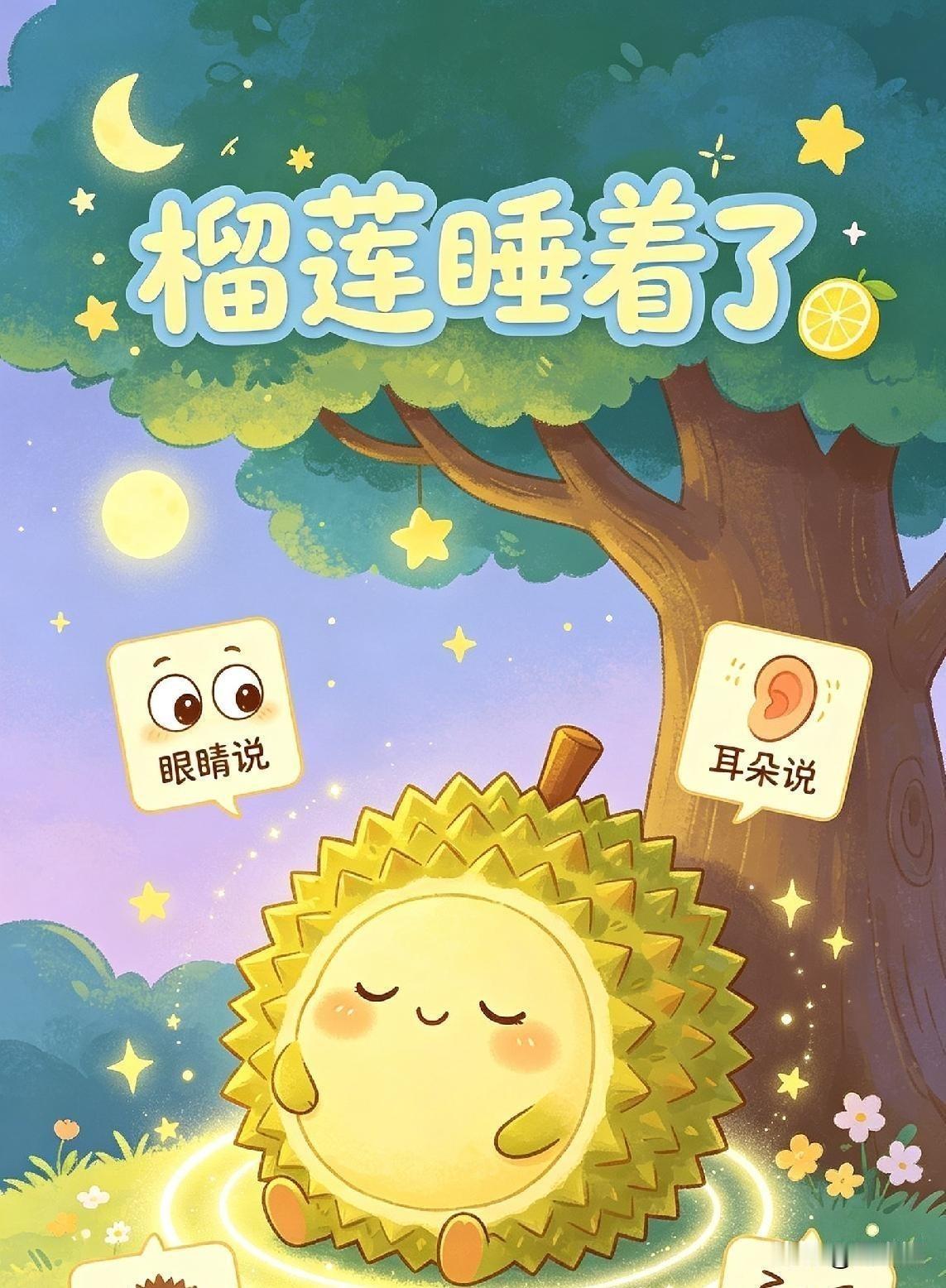 🌙✨🍋
水果系列儿童诗〈十〉
《榴莲睡着了》

眼睛说
大树底下
趴着一只小