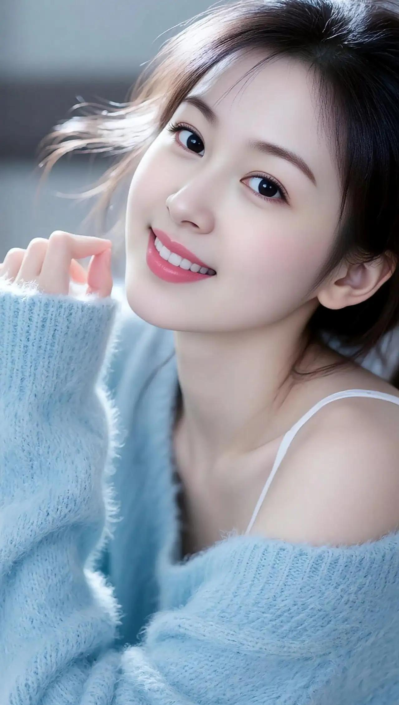 元气少女，微笑如春日暖阳，温柔似水，蓝白相间，清新自然😊🌹🌴