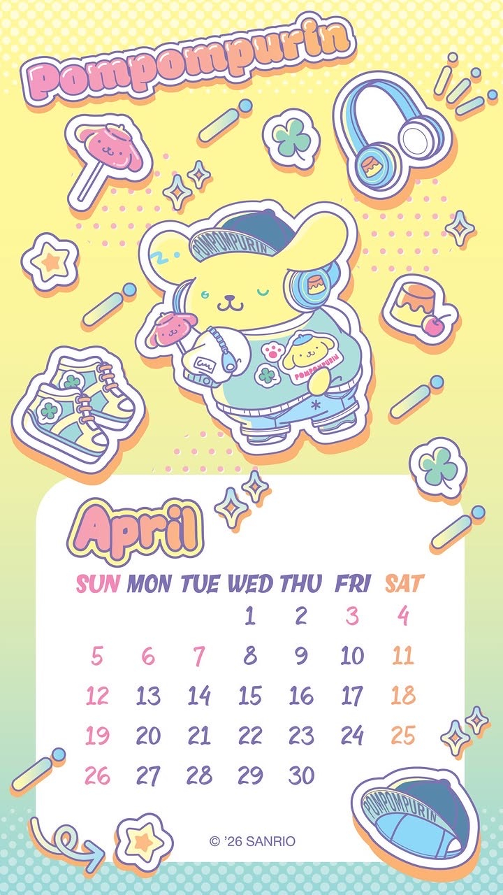 布丁狗4月份月历壁纸 