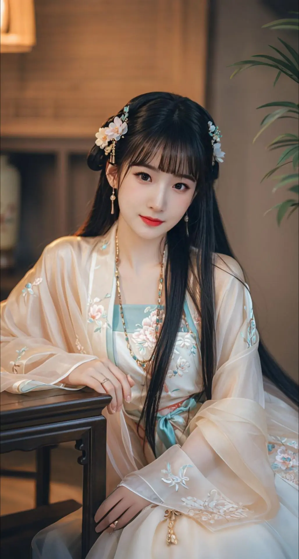 AI扩图 古典少女韵