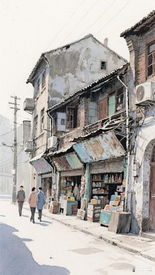 【水彩画】老街记忆：岁月静好，人间烟火气春日生活打卡季 老街老屋老记忆 老街 老