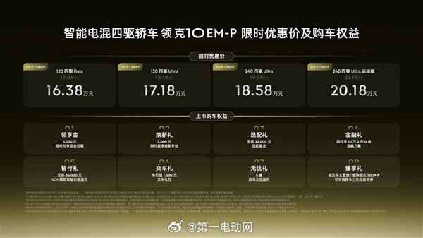 领克10em-p 正式上市，新车共推出4款车型，指导价区间为17.38-21.1