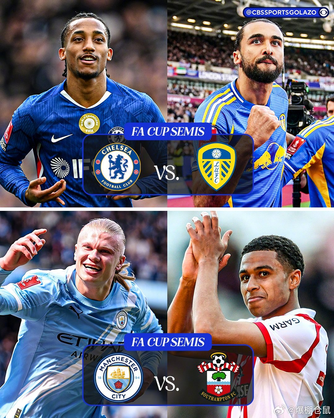 【足总杯4强对阵】利兹联通过点球大战淘汰西汉姆，时隔39年再进足总杯4强。足总杯