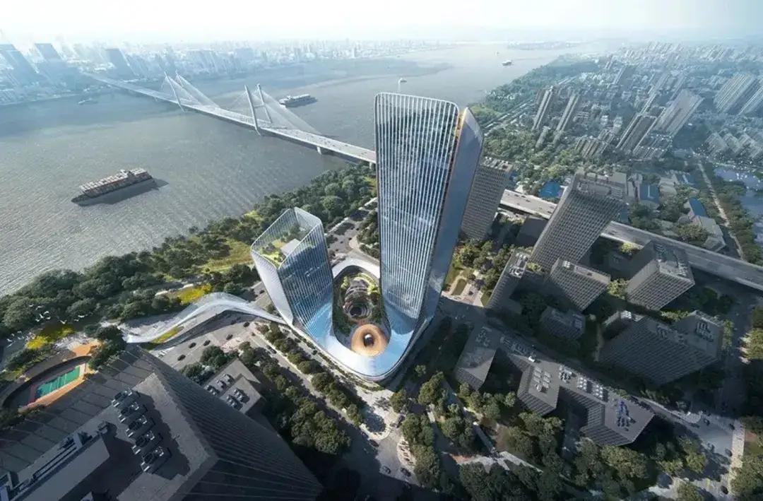 湖北武汉劲牌酒总部大楼，在长江边上，总投资约25亿，大楼由一幢主塔楼180米及副