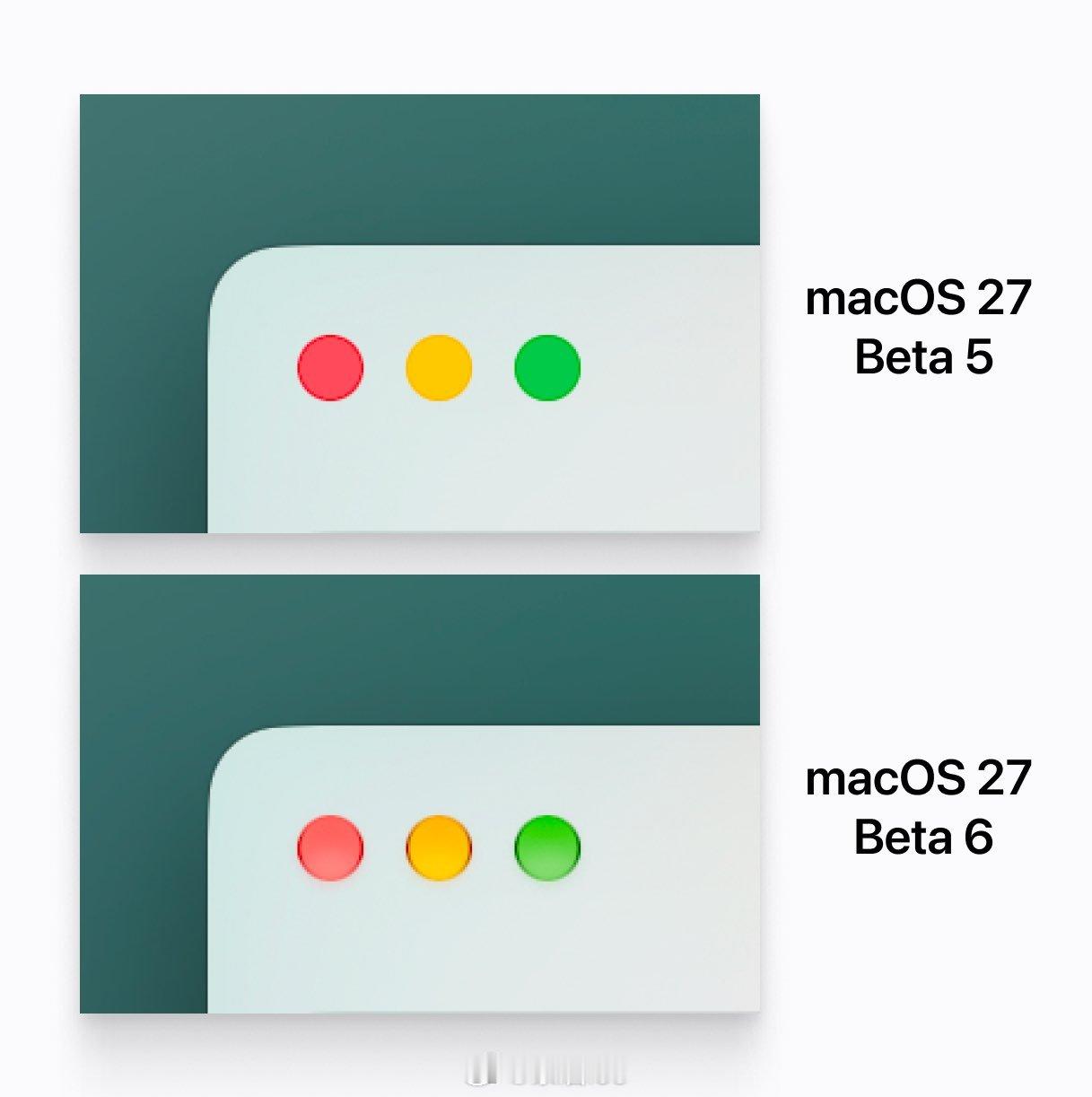 苹果在 macOS 27 Beta 6 中把最标志性的左上角窗口按钮也做了 Li
