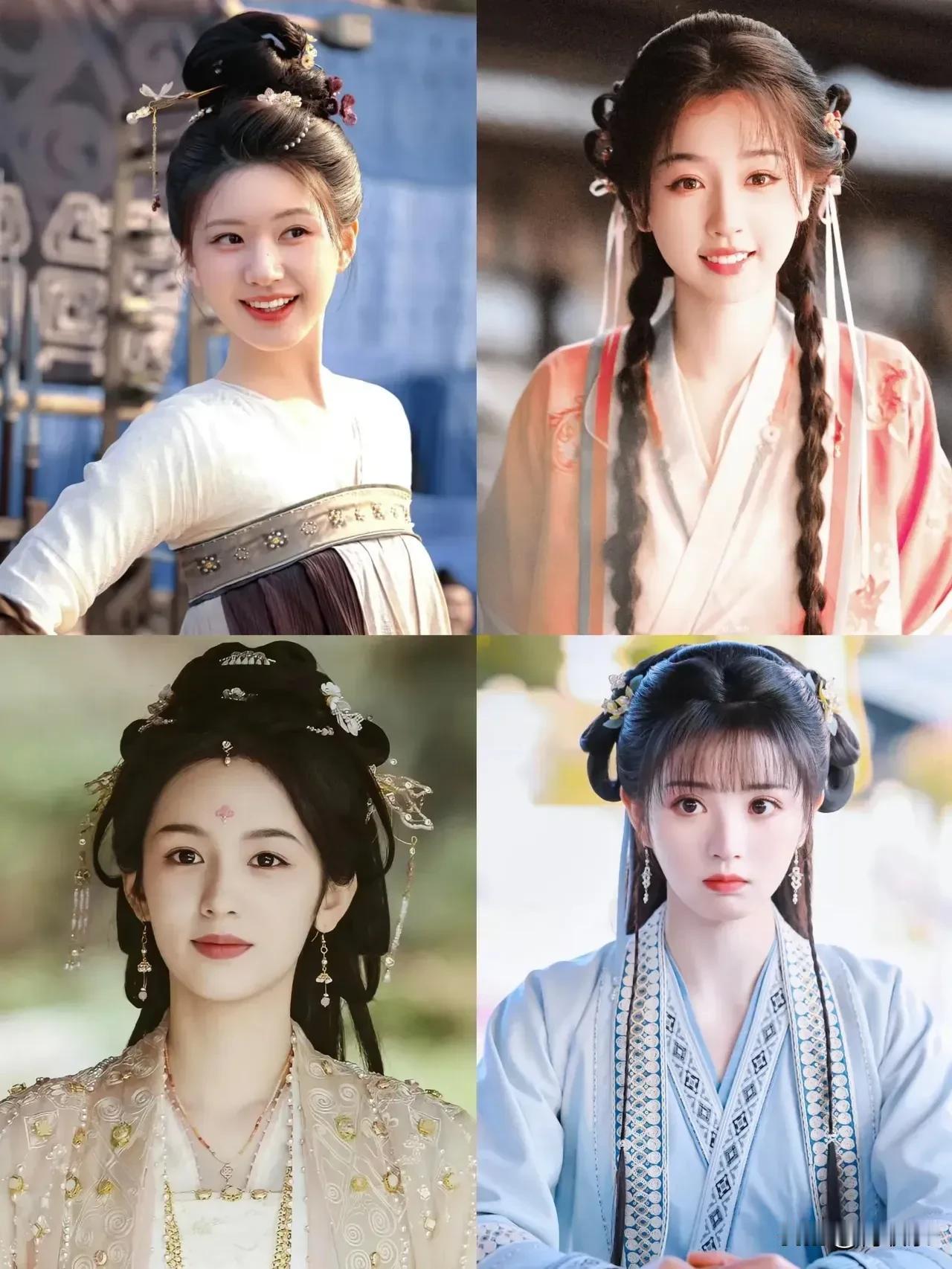 大家觉得这四位谁的古装扮相最好看？我个人觉得周也和田曦薇的装扮好看，大家觉得呢？