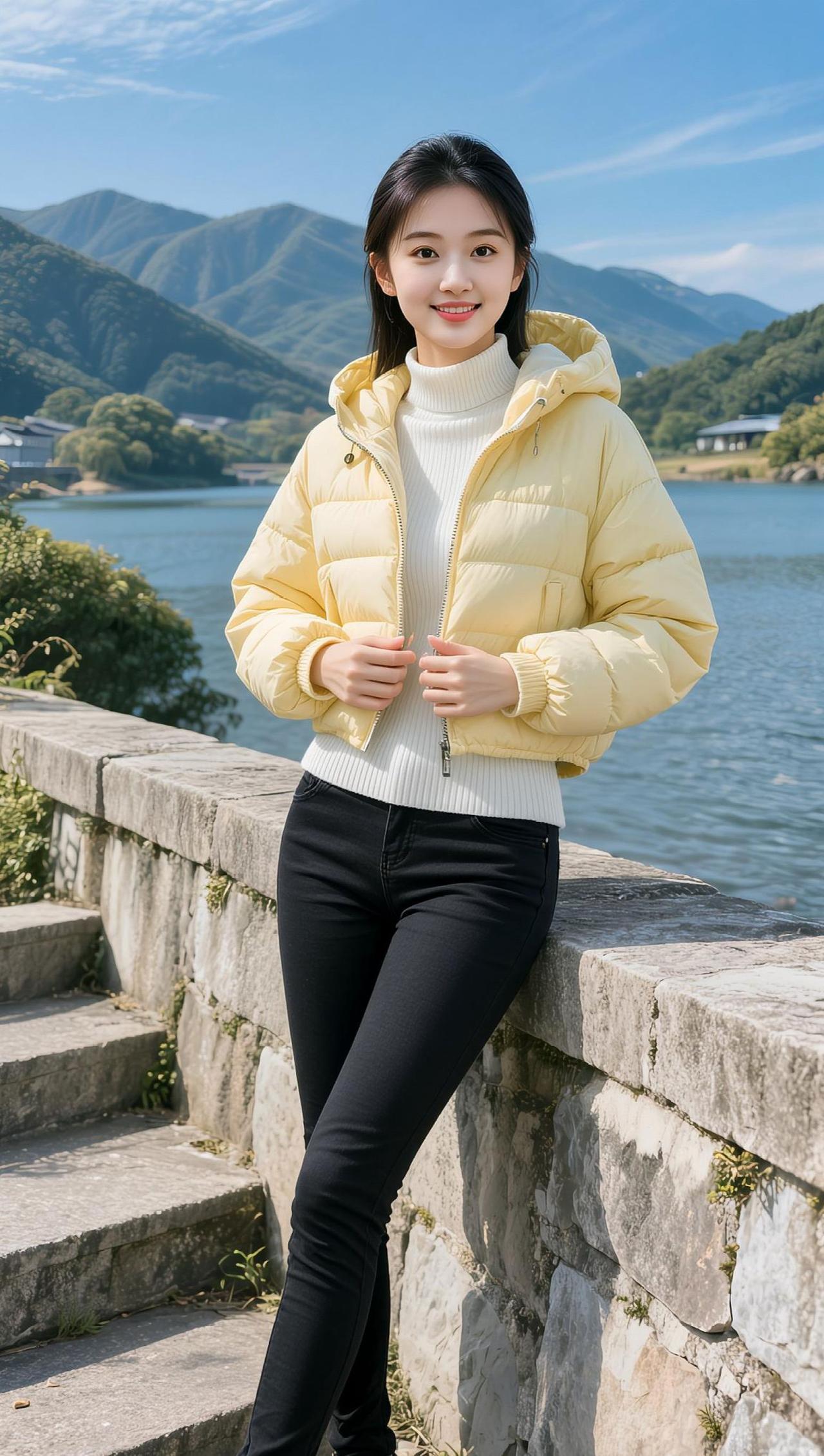 AI湖畔清新照 抖音ai创作 爱笑的人运气不会差