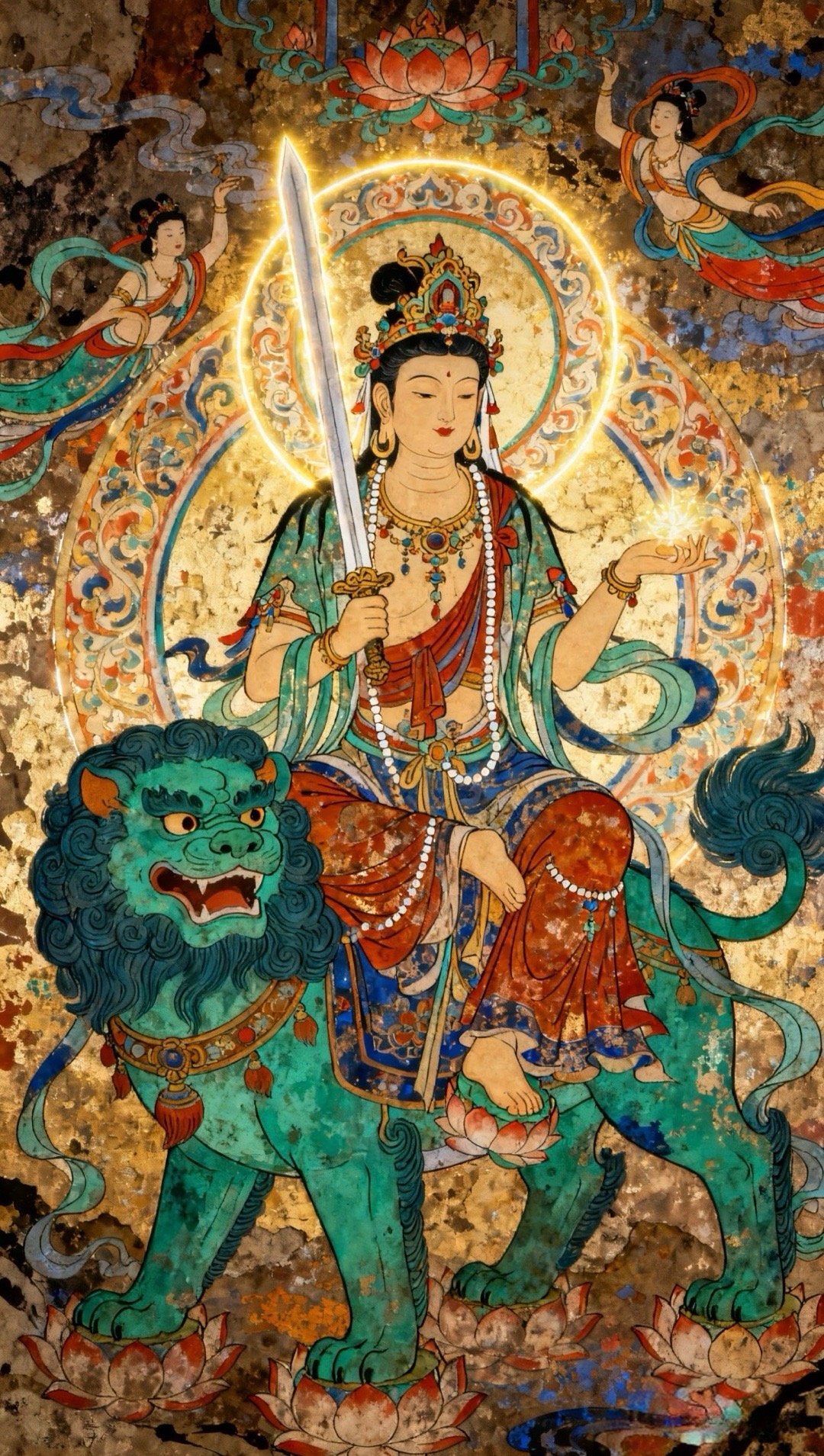 恭请文殊师利菩萨，以般若智慧涤荡尘心，令迷惑消融、正念恒持；愿学子学业有成、思如