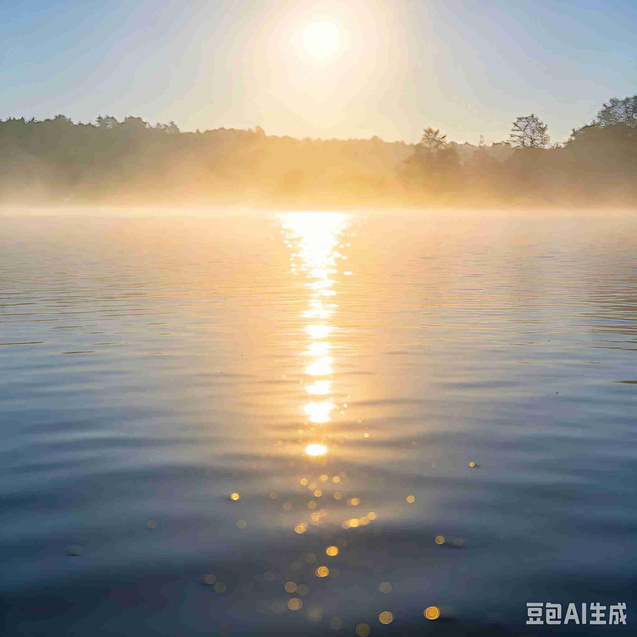 我的今日状态：💰期待暴富
我这里的天气：🌤️多云
晨曦穿透薄雾洒在湖面，波光
