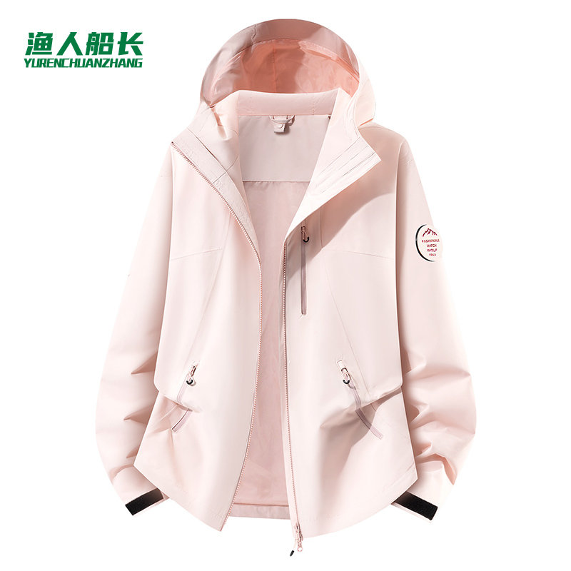 渔人船长户外情侣单层风衣：薄款单层不闷汗，连帽防风锁温撑起山系工装感，轻量可收纳