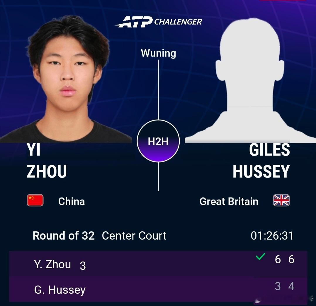 ATP挑战赛 武宁站首轮，中国大陆选手战绩⬇️孙发京 7-5 6-4 库克[Q]