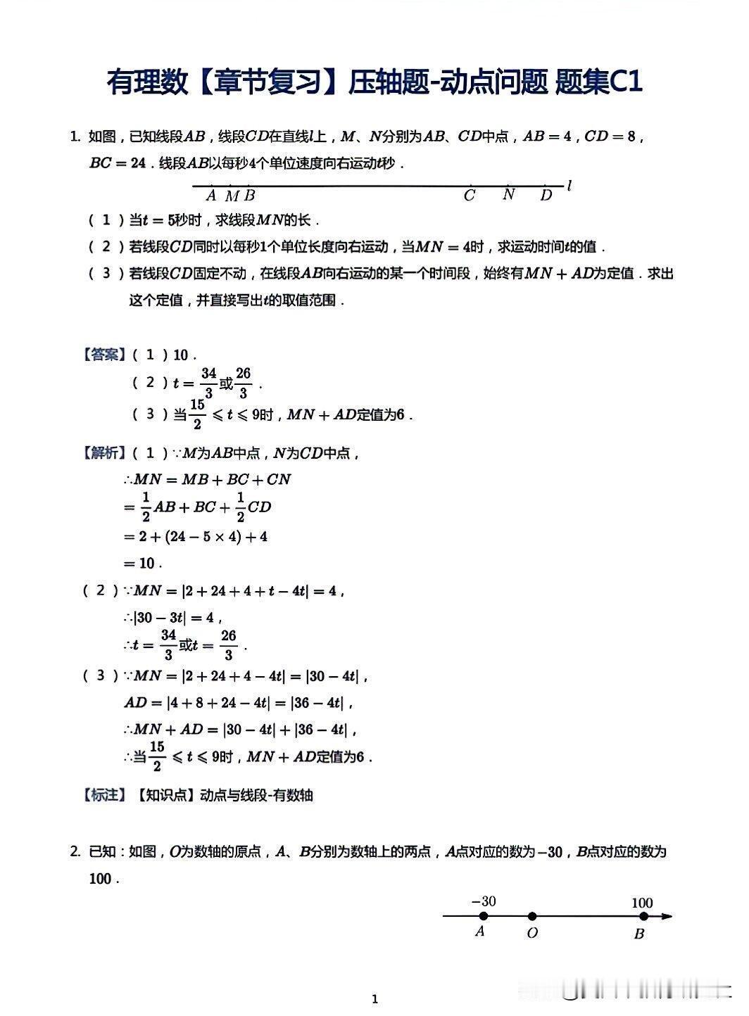 【初一数学 || 有理数数轴动点经典压轴题集！】
初中数学知识点！