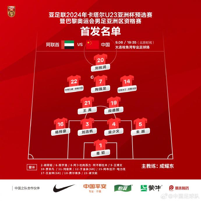 国奥首发来了，4231阵型，上港前锋刘祝润担任单箭头。

至关重要的一场战役，赢