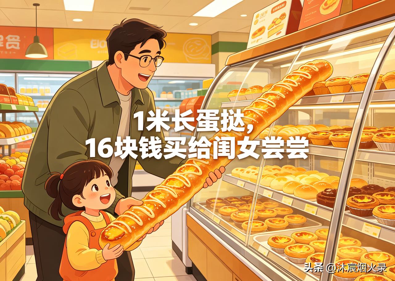 今天下班，给闺女买了一个超长蛋挞。
 
这两天网上挺火，据说将近一米长，蛋糕店、