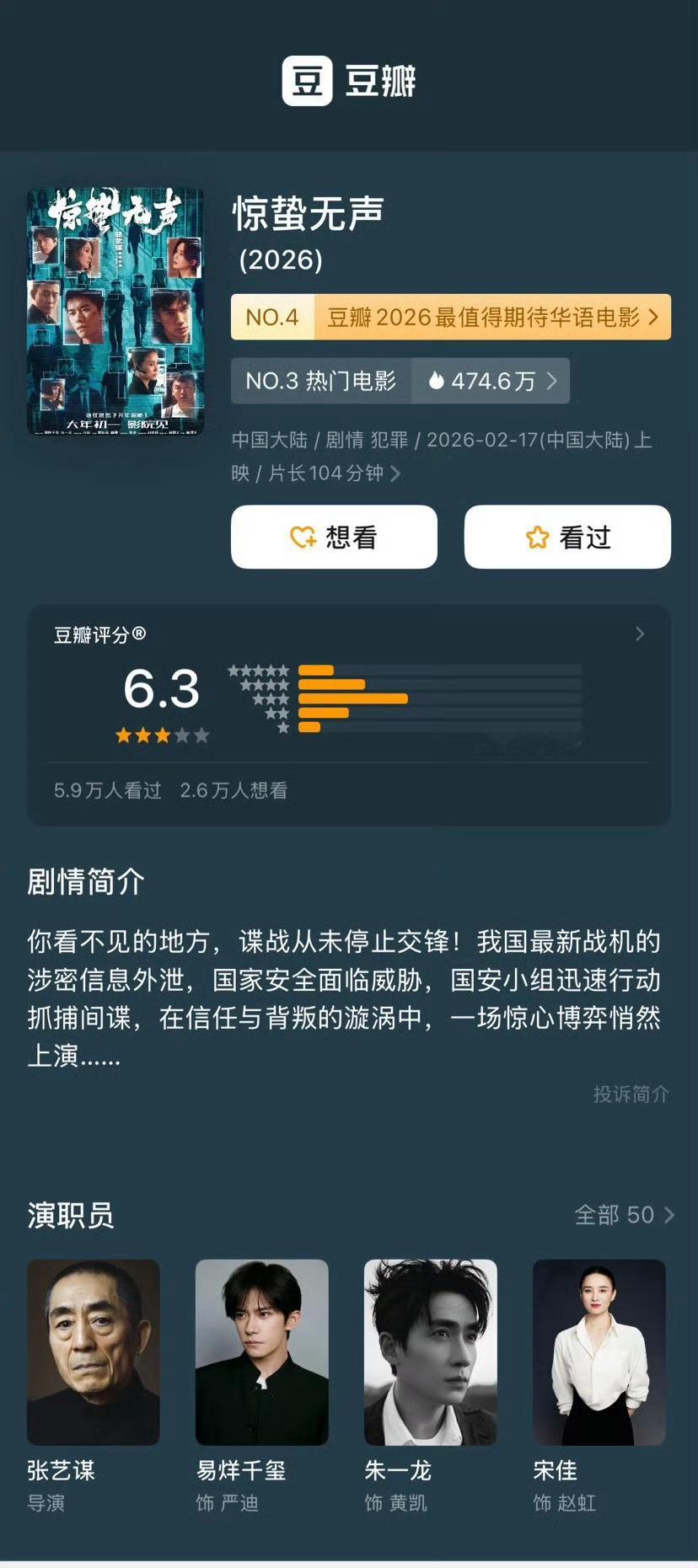 星河入梦 口碑起来了惊蛰无声 居然豆瓣开分6.3今年春节档好刺激