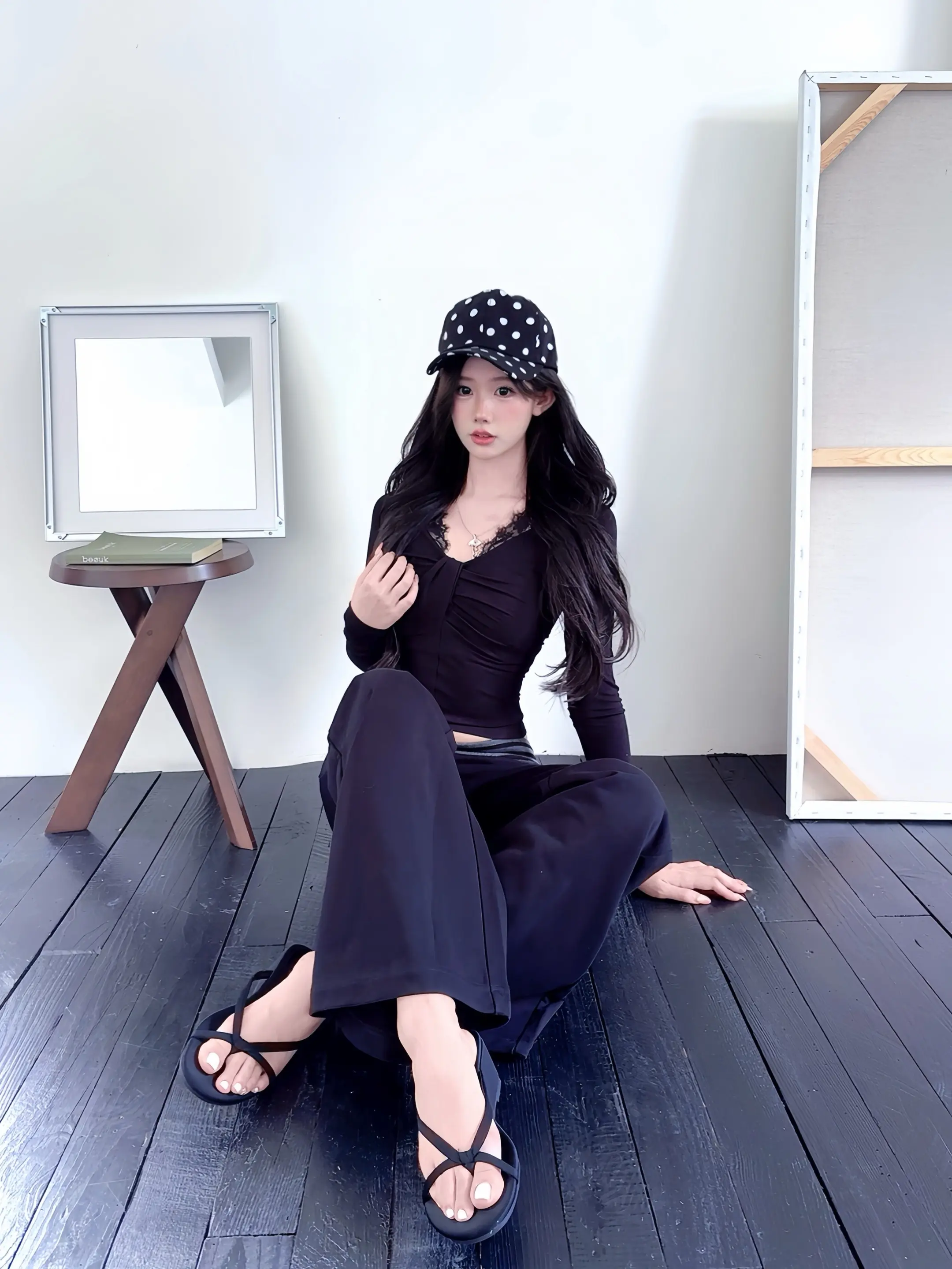 🖤。甜辣的一套 搭配波点棒球帽韩味很重！