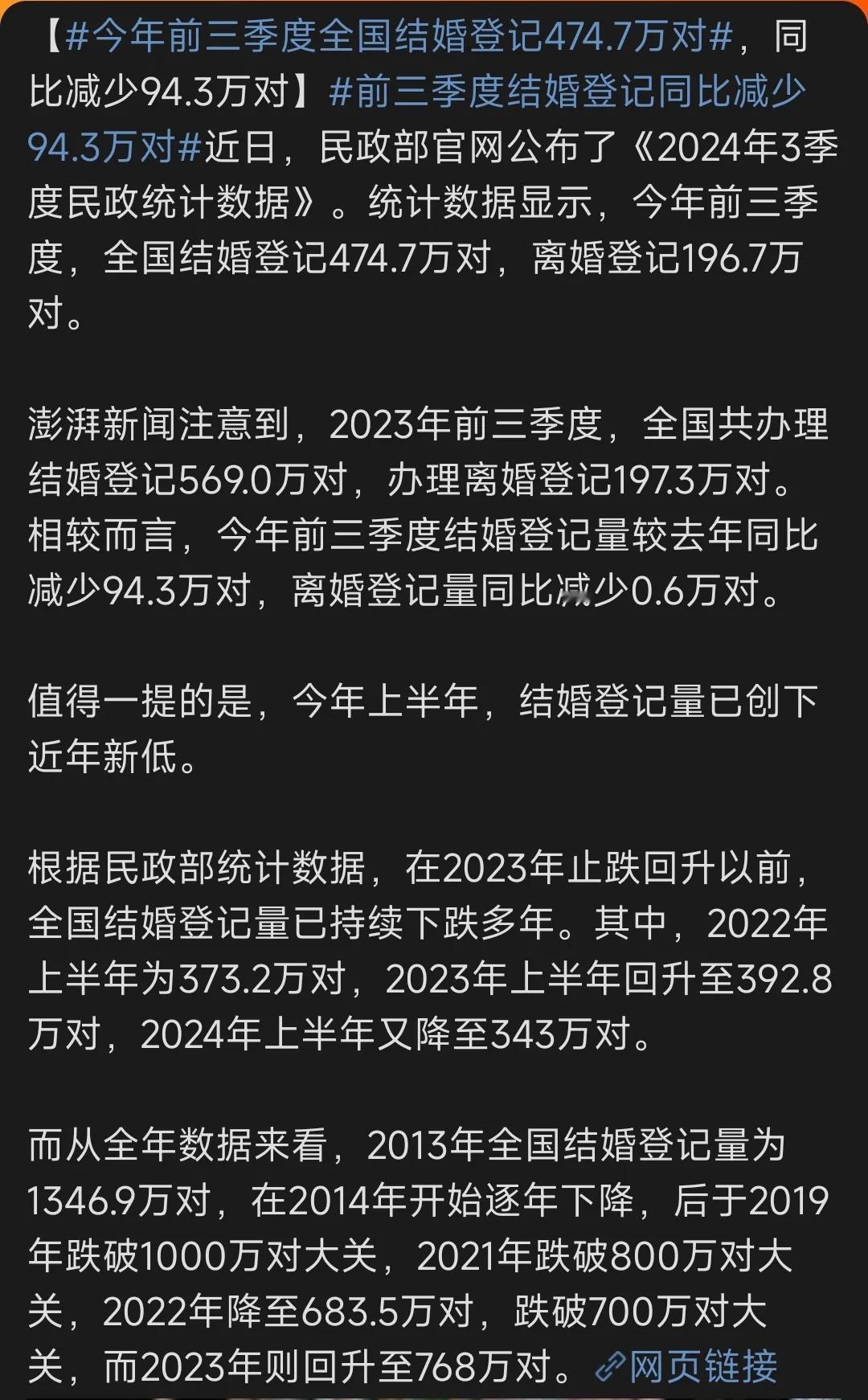 结婚登记数又创新低，看来房价的支撑越来越弱，炒房客真的要好好掂量掂量，不要以为有