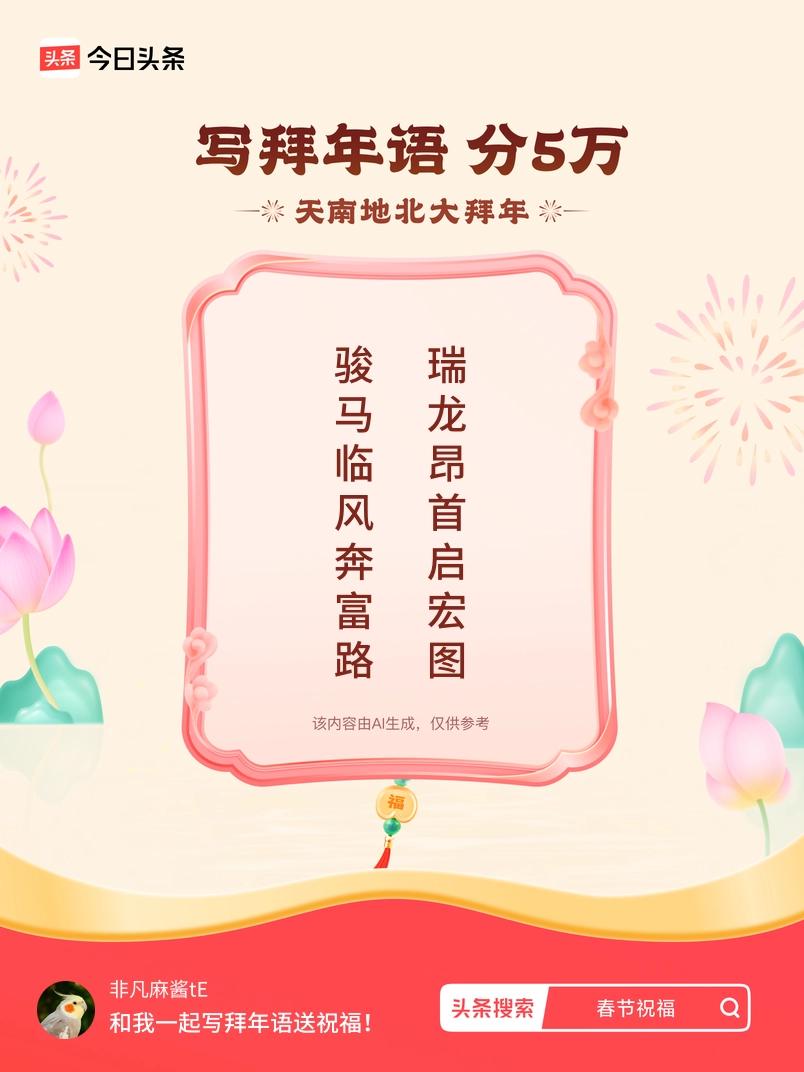 写拜年语送祝福新春拜年送祝福！我的祝福是：“骏马临风奔富路，瑞龙昂首启宏图”！快
