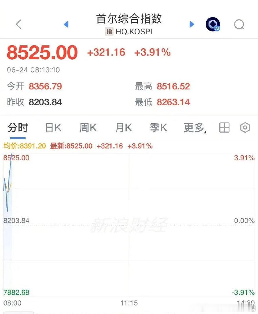 韩股大反弹！日韩半导体股大涨6月24日早盘，日韩股市双双反弹！受芯片板块上涨推动