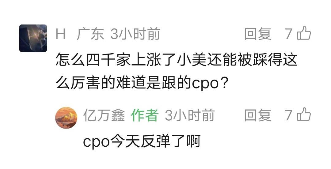 鑫多多留言：cpo今天反弹了啊！