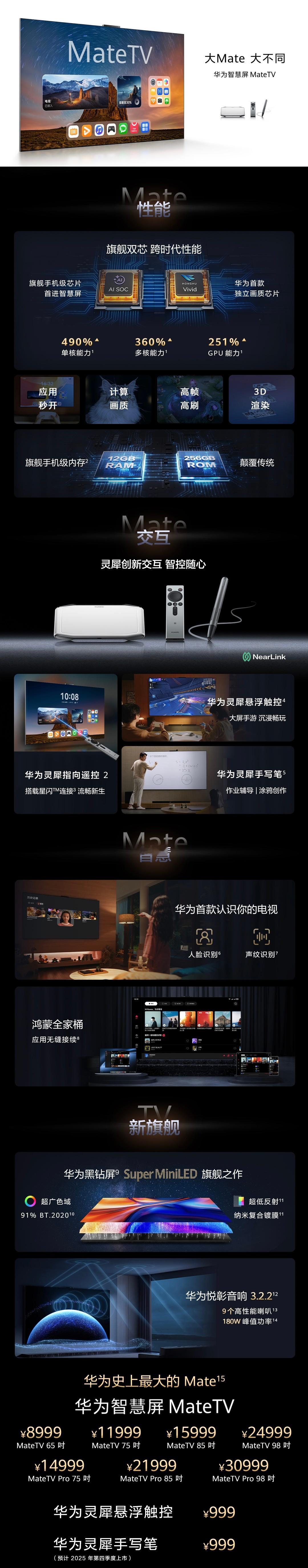 华为发布会其他新品价格汇总华为MateTV起售价8999元华为FreeBuds7