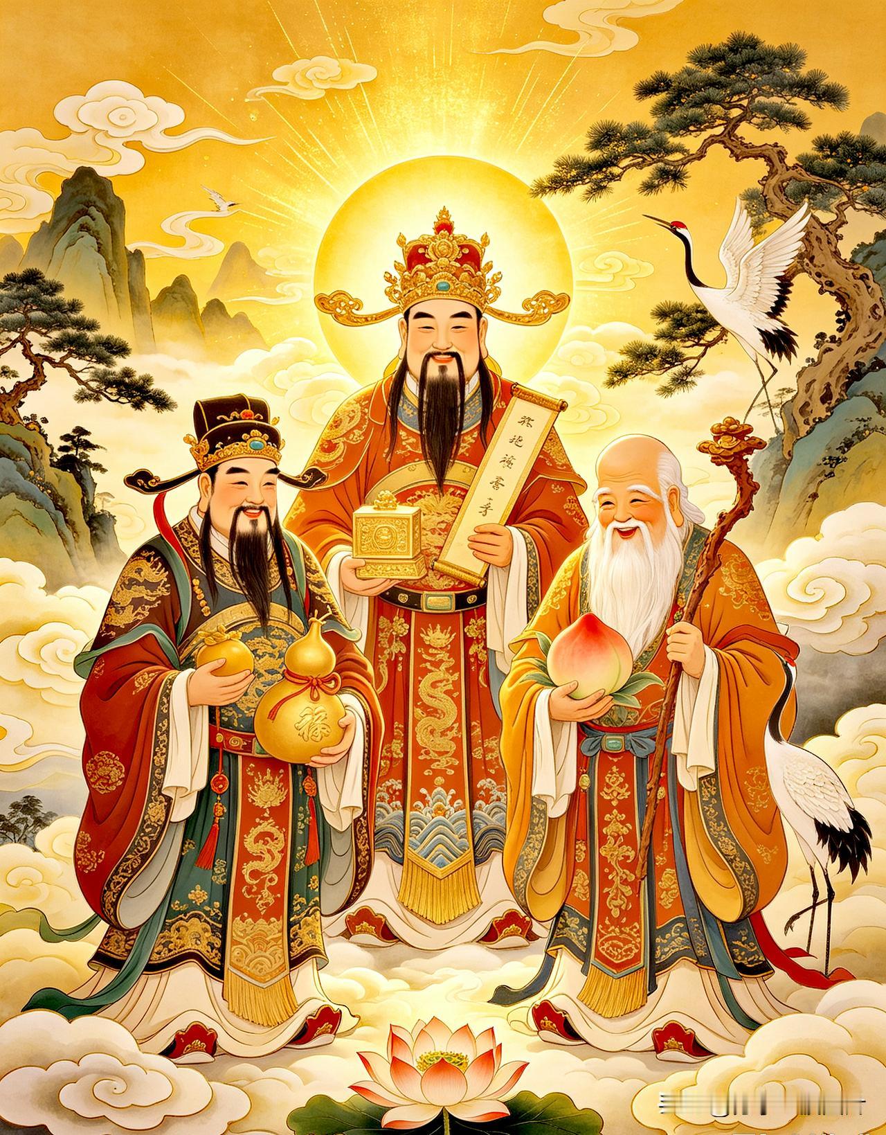 福禄寿三星同至，
福旺财旺寿命长。