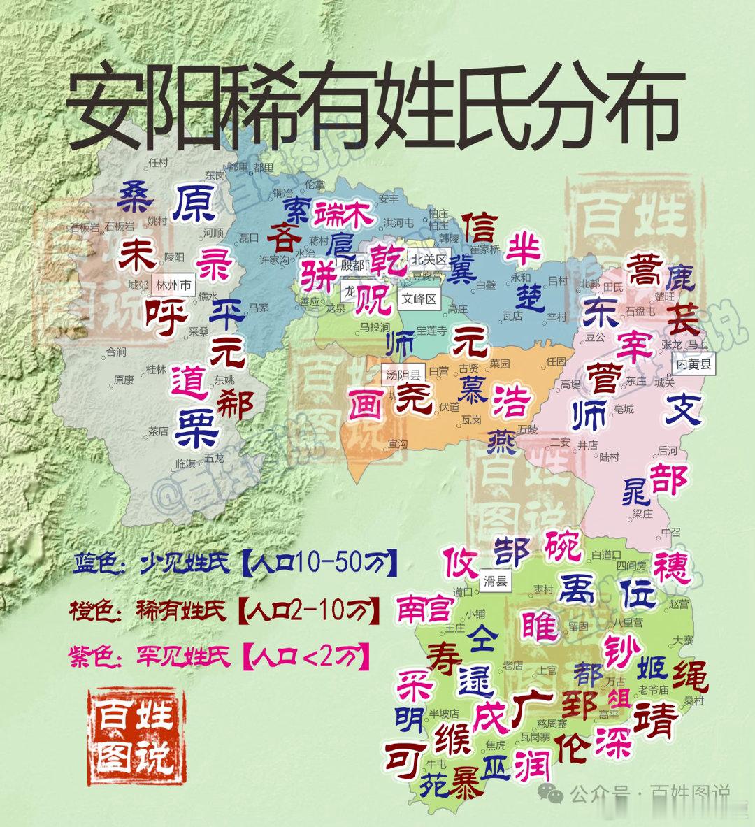 【河南安阳稀有姓氏分布，你见过哪些？】安阳稀有少见姓氏中，以郜、栗、原、桑、元最