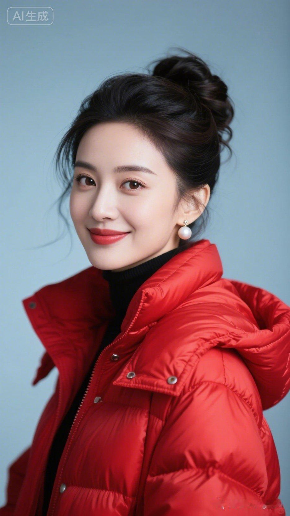 冬日暖阳下的红衣少女，甜美笑容温暖人心