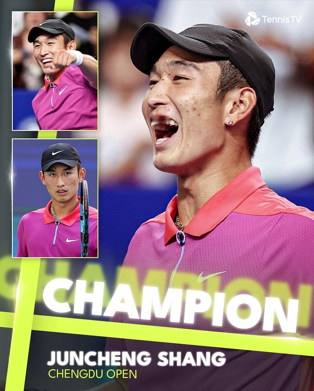 #商竣程夺职业生涯首冠# 商竣程19岁拿下ATP成都冠军🏆排名来到No.52，