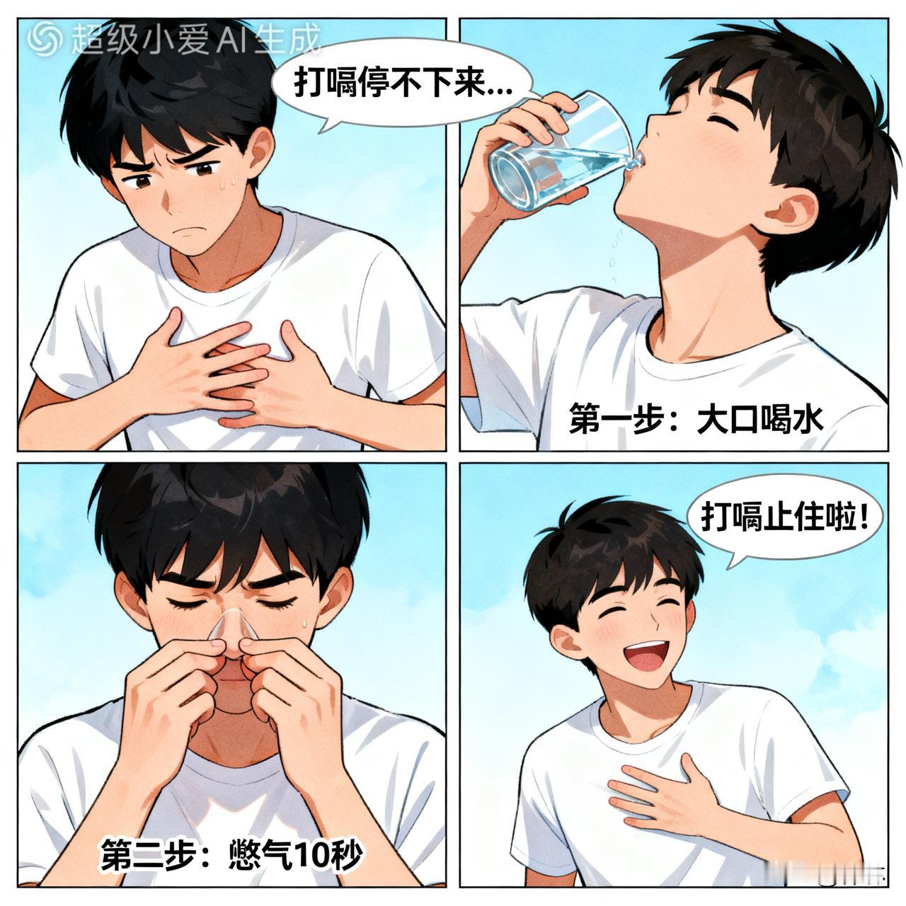 给你们分享一个快速治疗打嗝的小技巧。
昨天起床之后，不知道为什么老是打嗝，一直打