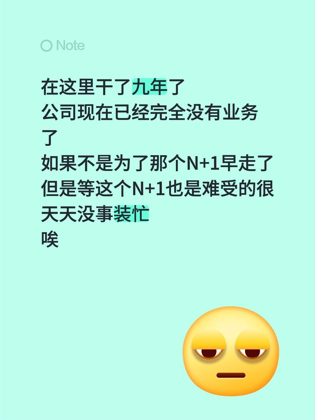 在这里干了九年了 公司现在已经完全没有业务了 如果不是为了那个N+1早...