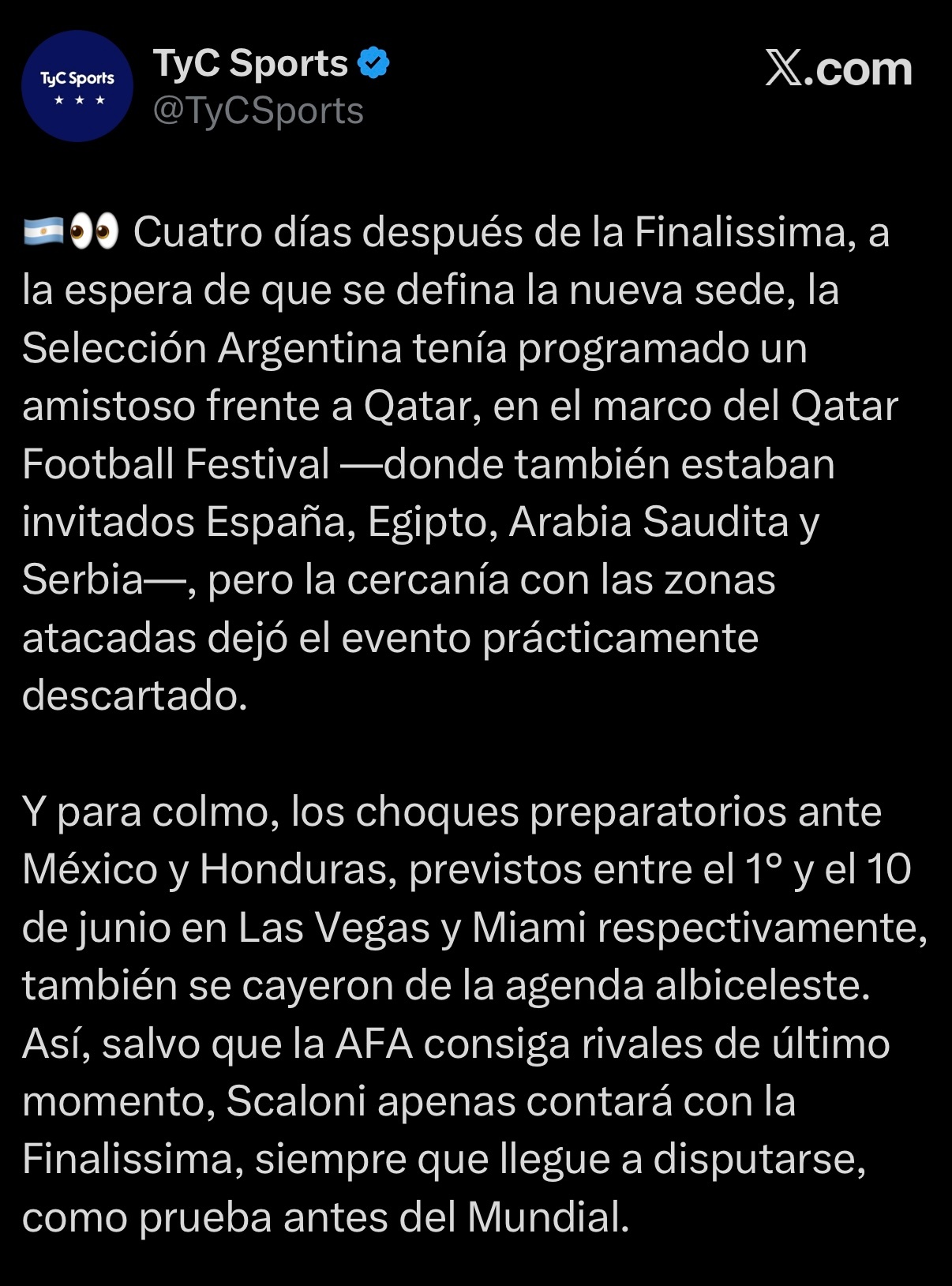 TyC｜高层官员正力推将总决赛移至欧洲而非美洲举行🏟️🇦🇷🇪🇸阿根廷国