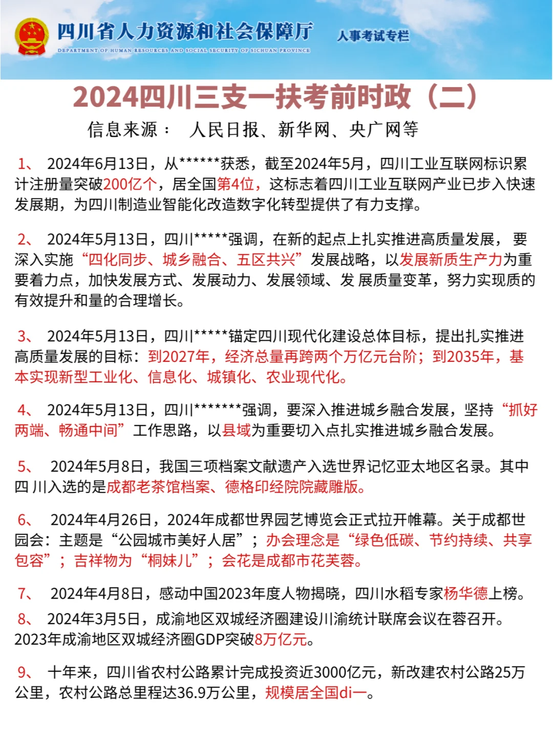 2024四川三支一扶考前时政（二）